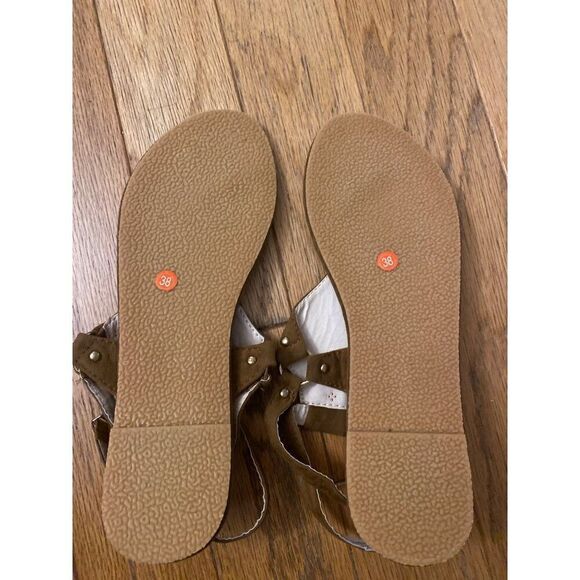 Brown Suede Women Sandals Adjustable Ankle Strap Summer Footwear Casual Flats 38 - Picture 4 of 6